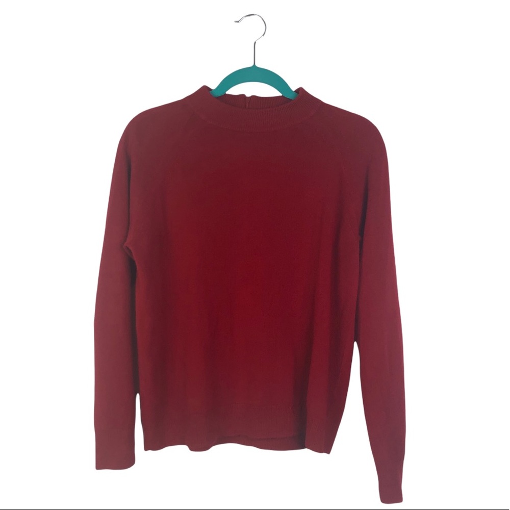 Debbie Morgan Sz Large Raglan Mock Neck Pullover Sweater Rear Zip Large Holiday